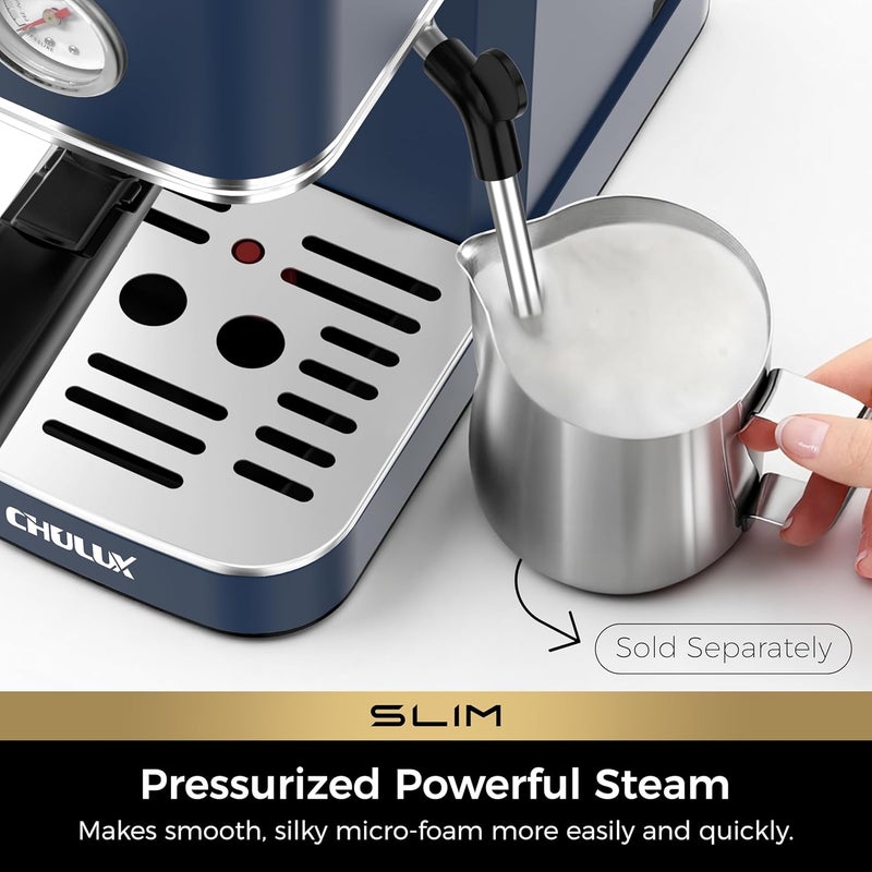 CHULUX Slim 2026 Upgrade Espresso Machine with Milk Frother Steam Wand, 20 Bar Professional Italian Pump Espresso Coffee Machine for Home Cappuccino & Latte Maker, Stainless Steel, Navy - Image 3